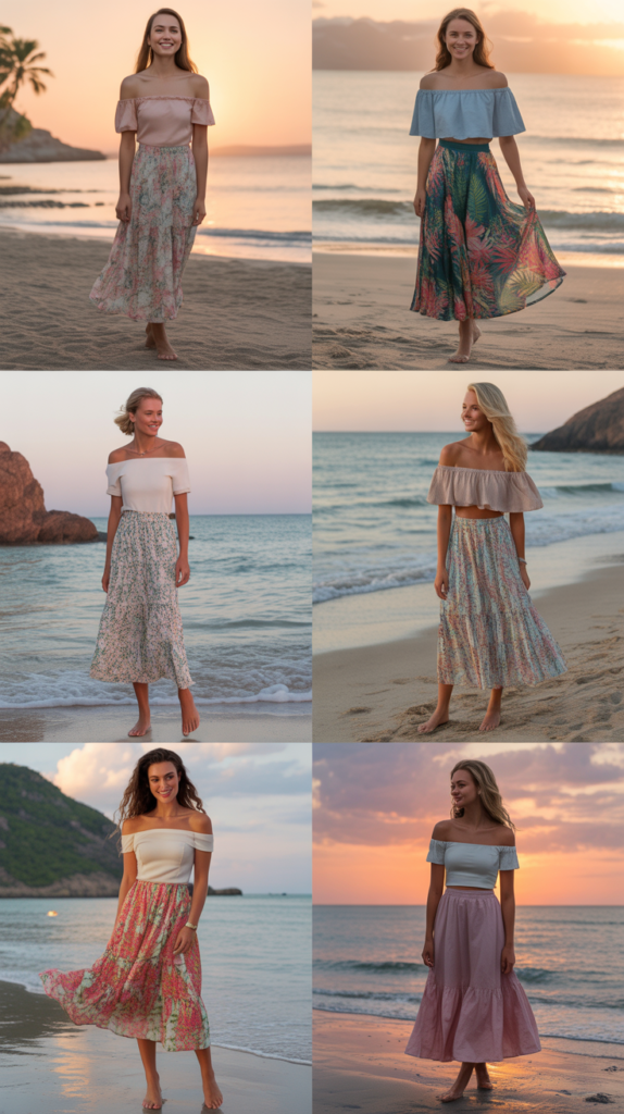 Off-Shoulder Top with Flowy Skirt