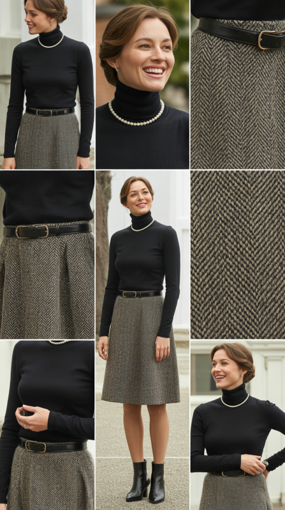 Tweed Skirt with Black Turtleneck