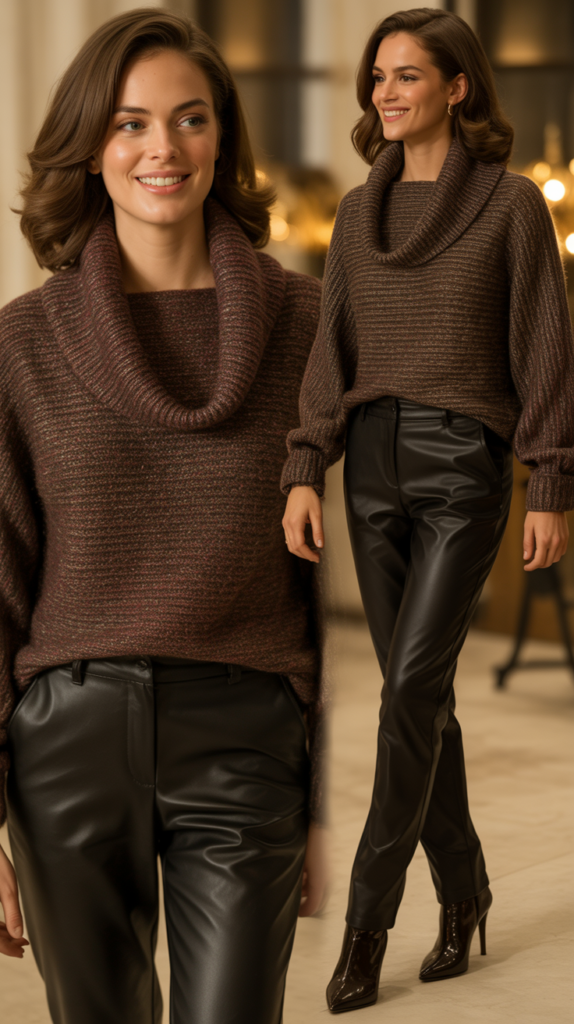 Cowl Neck Sweater with Leather Pants