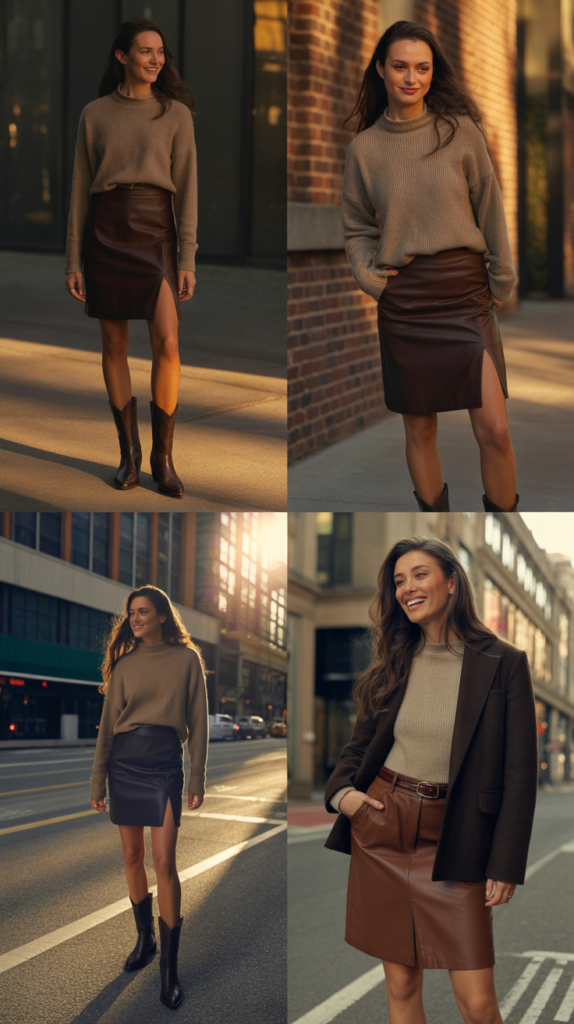 Leather Skirt with Tucked Sweater