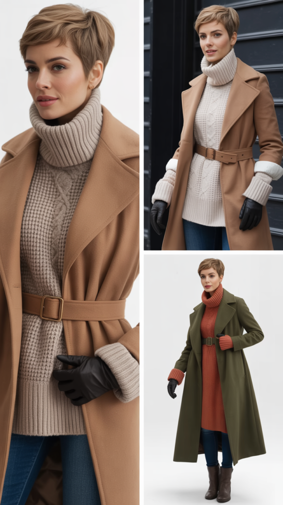 Belted Coat Over Bulky Sweater