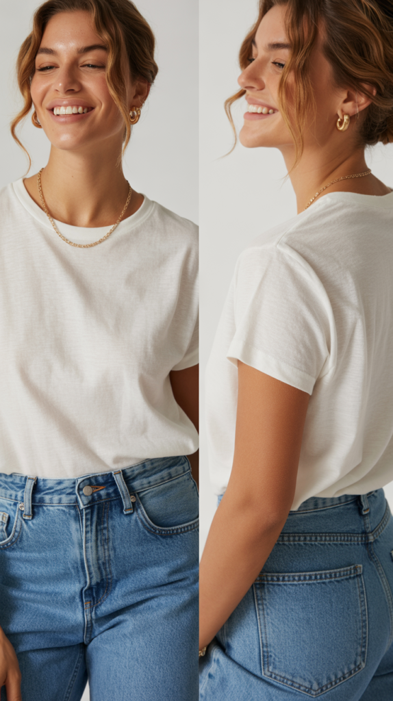 White T-Shirt and High-Waisted Jeans