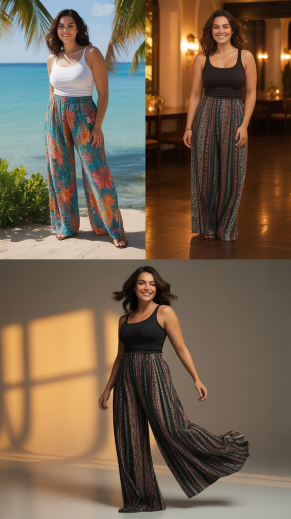 Printed Palazzo Pants with Simple Tank Tops