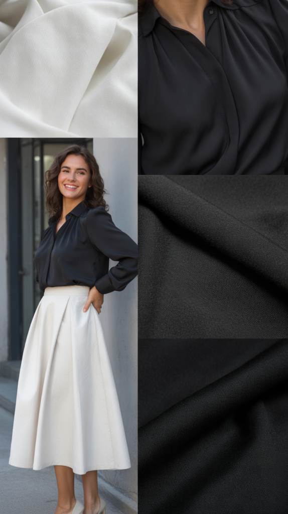  White Midi Skirt with Black Blouse