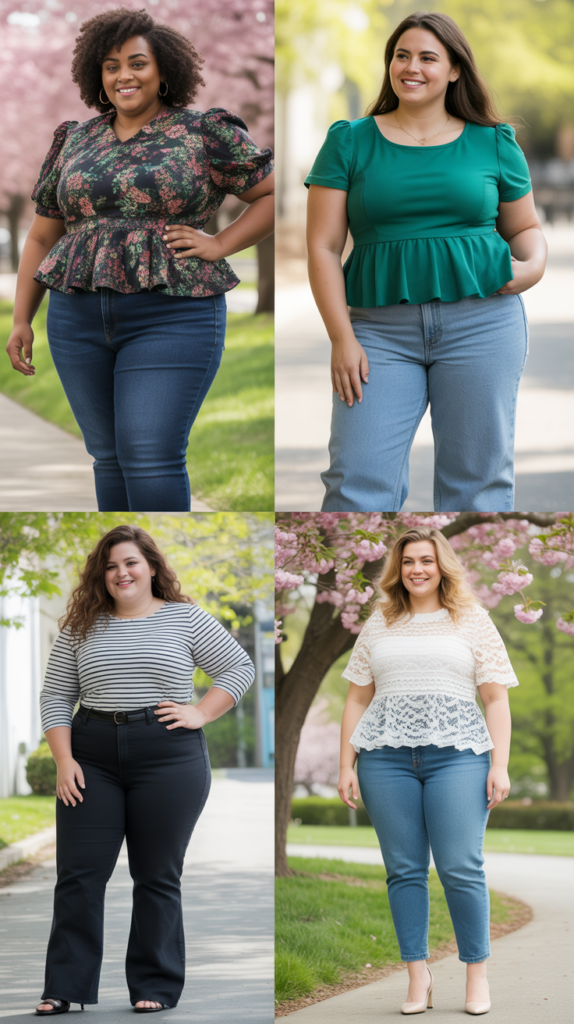 Peplum Top with High-Waisted Jeans