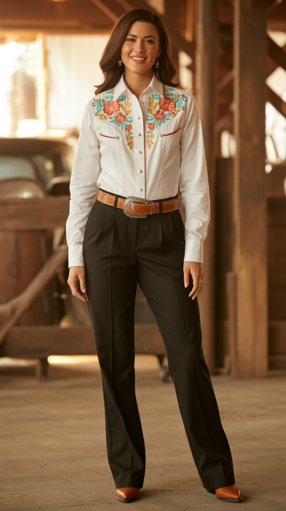 Embroidered Western Shirt with Tailored Trousers