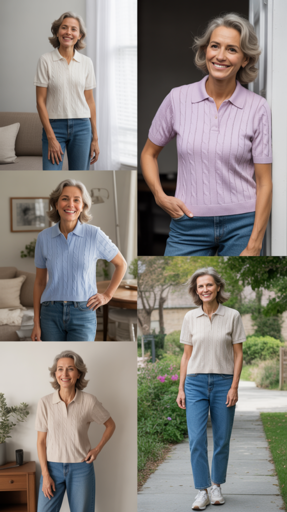 Knit Polo Shirt with Straight-Leg Jeans