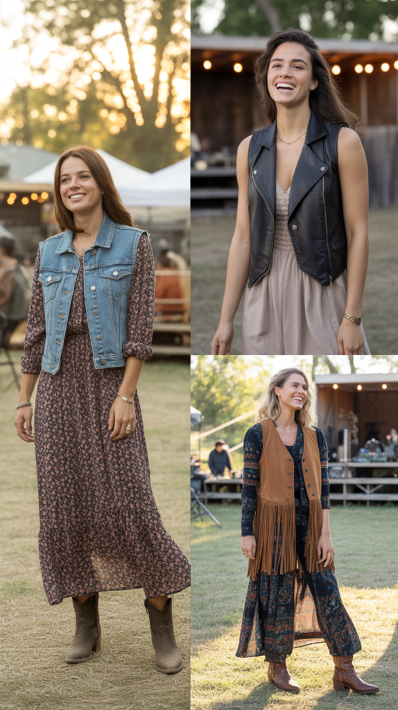 Western Vest Over Maxi Dress