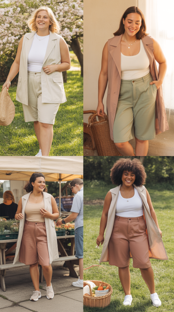 Straight Cut Bermuda Shorts with Longline Vests