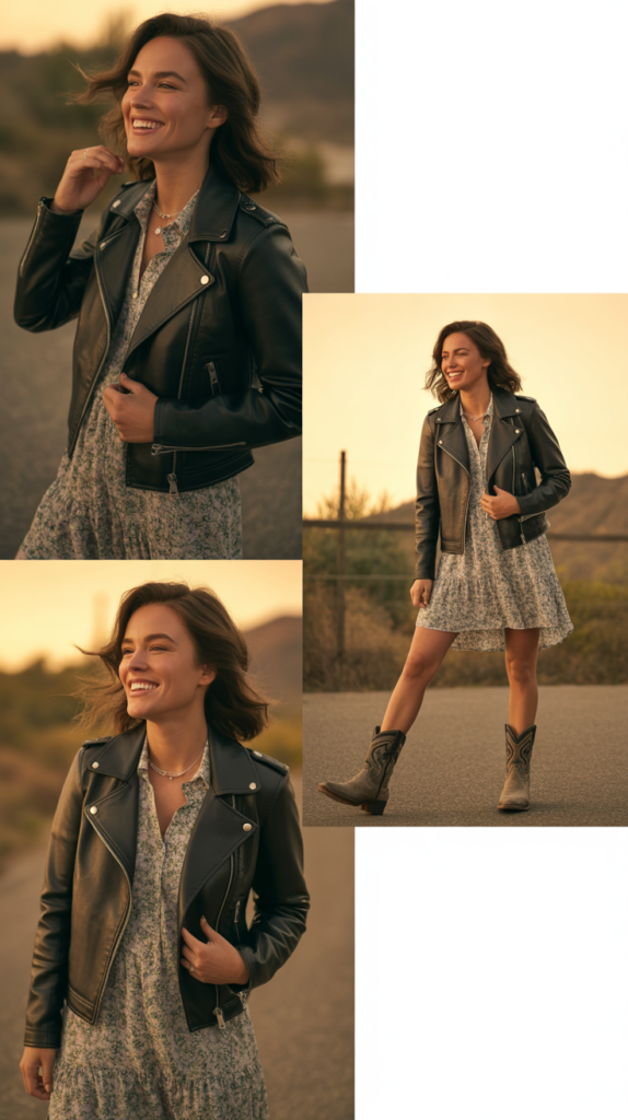 Leather Jacket Over Floral Dress