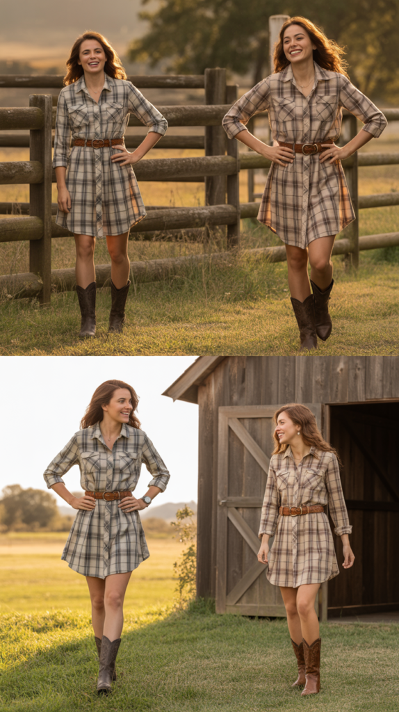 Plaid Shirt Dress with Belt