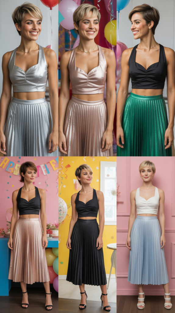 Crop Top with Pleated Midi Skirt