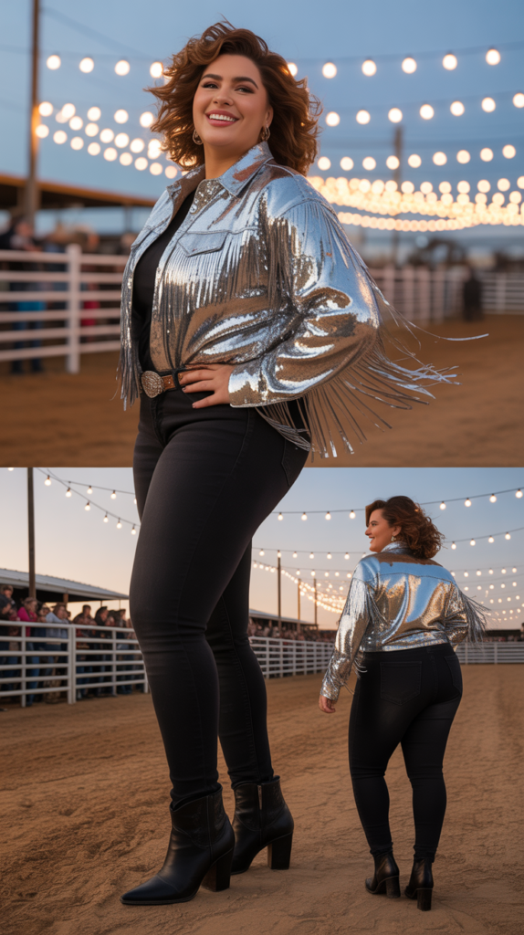 Black Skinny Jeans With Sequined Western Top