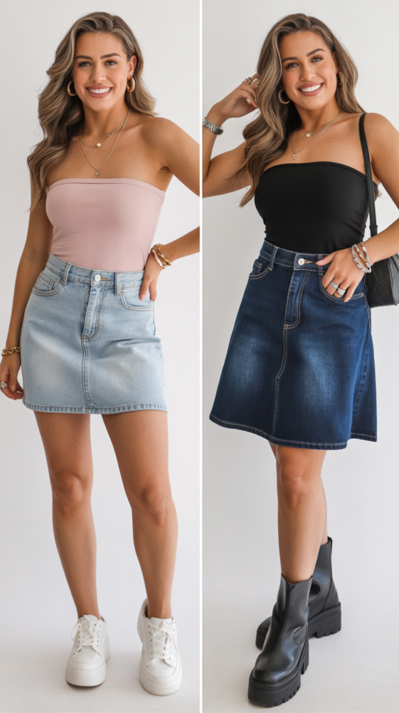 Tube Top with Denim Skirt