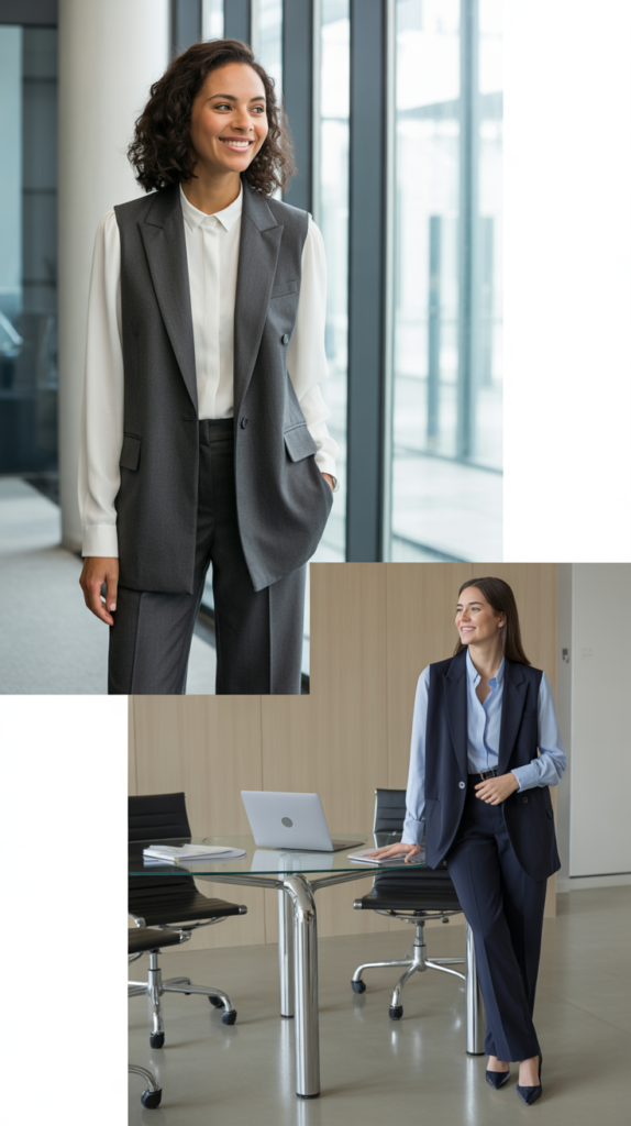 Sleeveless Blazer and Blouse Combo