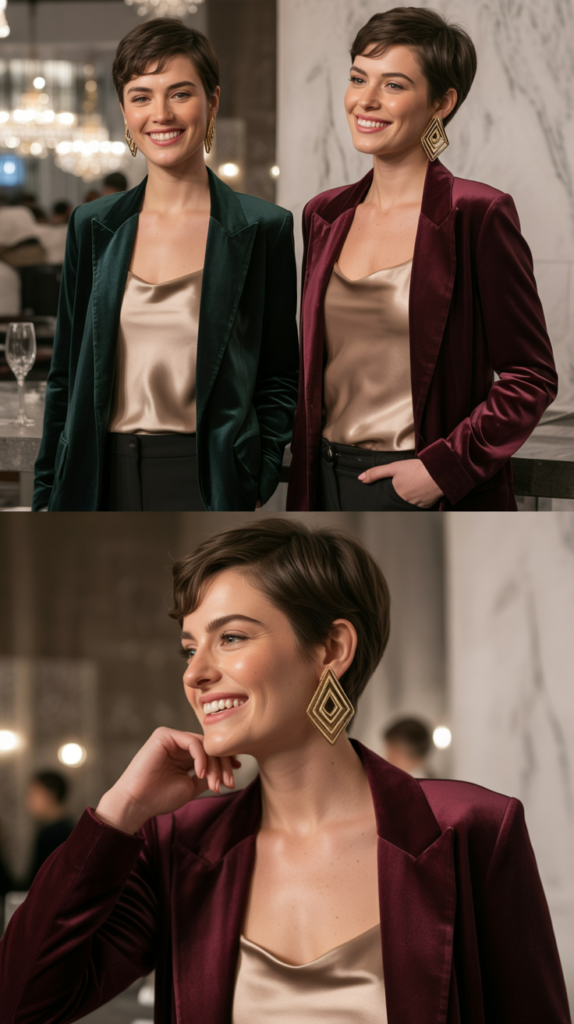  Velvet Blazer with Satin Camisole