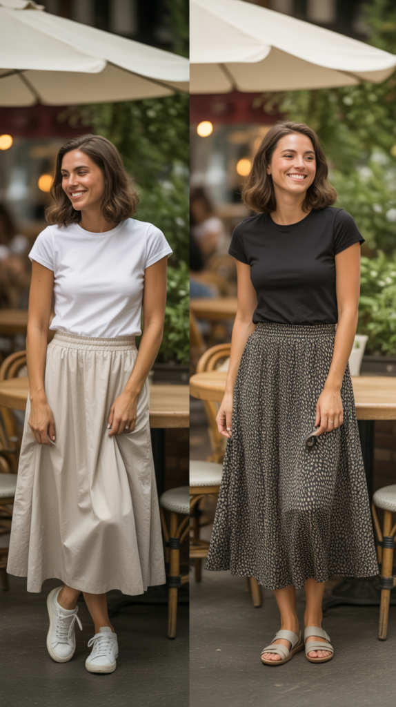 The Casual T-Shirt and Midi Skirt