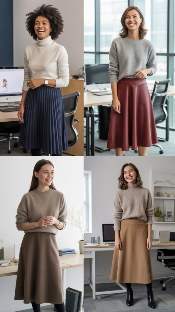 The Midi Skirt with Sweater Combination