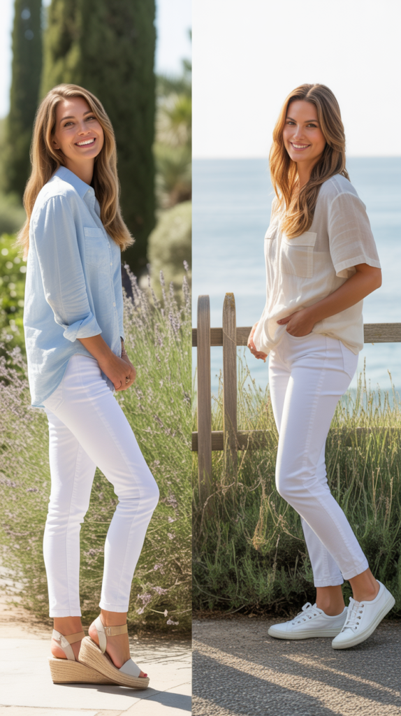 The Chambray Shirt with White Jeans