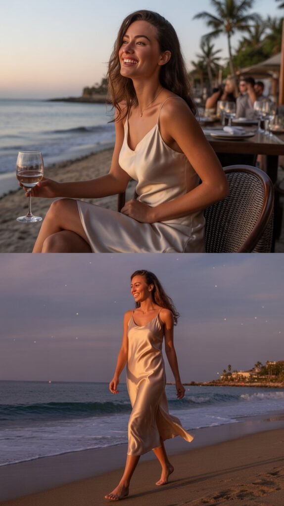 Off-Shoulder Boho Dress with Leather Sandals