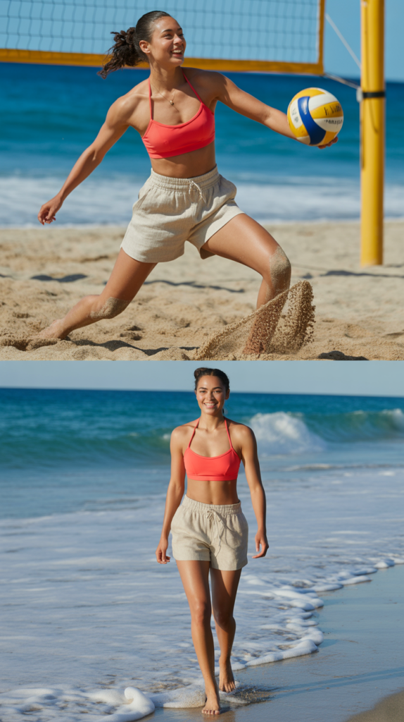 Linen Blend Shorts with Halter Bikini Top