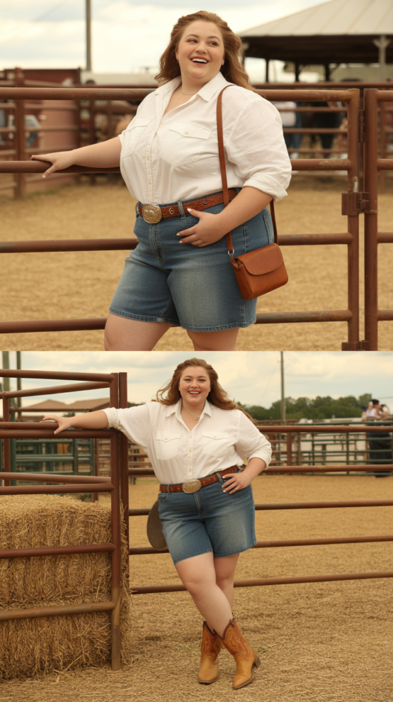 Classic Blue Jean Shorts With White Button-Up