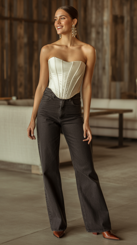 Corset Top with High-Waisted Denim