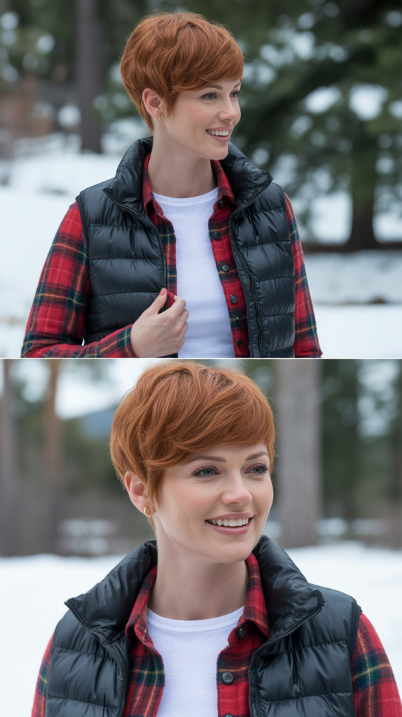 Puffer Vest Layered Over Flannel and Tee