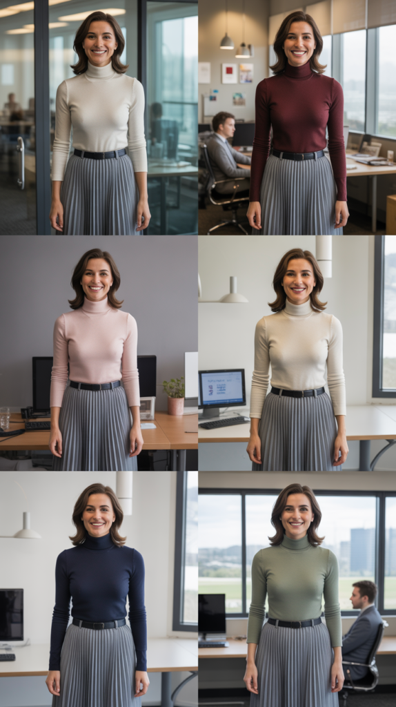  Grey Pleated Skirt with Turtleneck