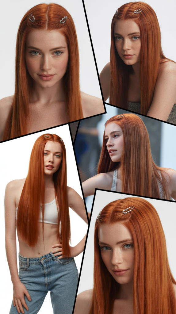 Sleek Straight Hair with Center Part