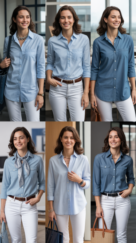 Chambray Shirt With White Jeans