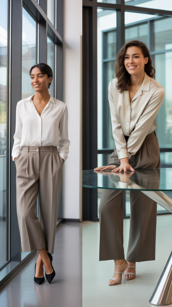 Cropped Wide-Leg Pants With Blouse