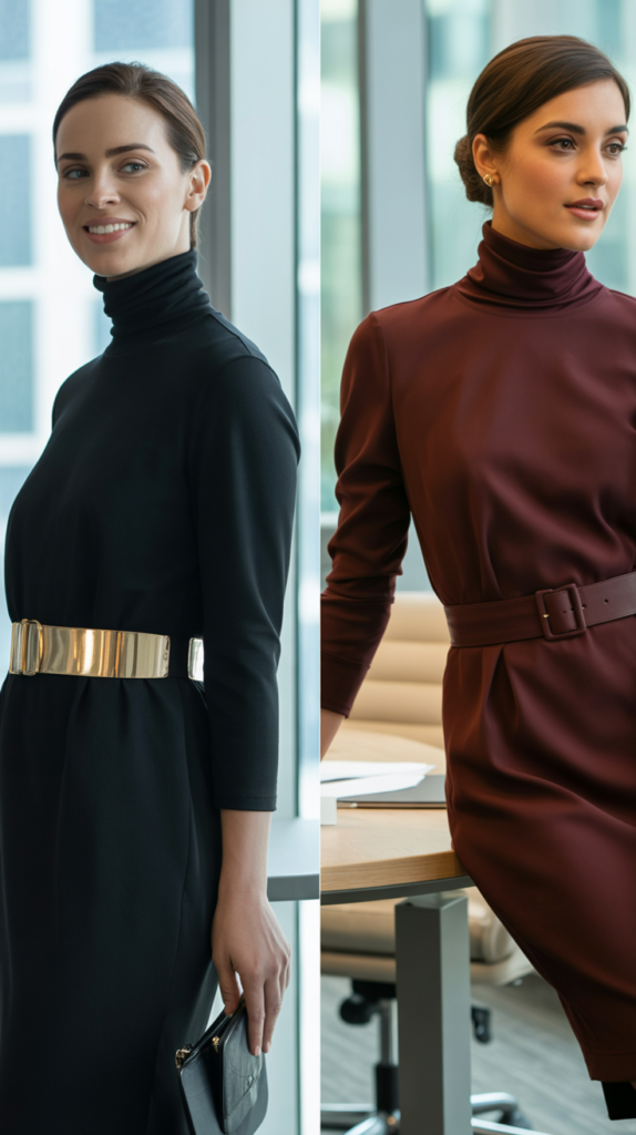 Turtleneck Dress with Statement Belt