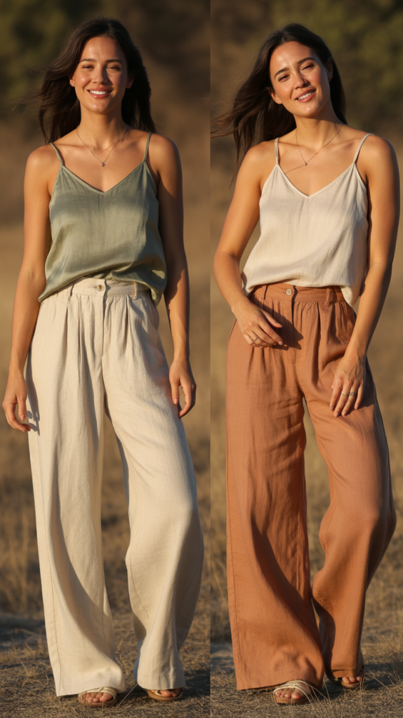 Linen Wide-Leg Pants with Camisole