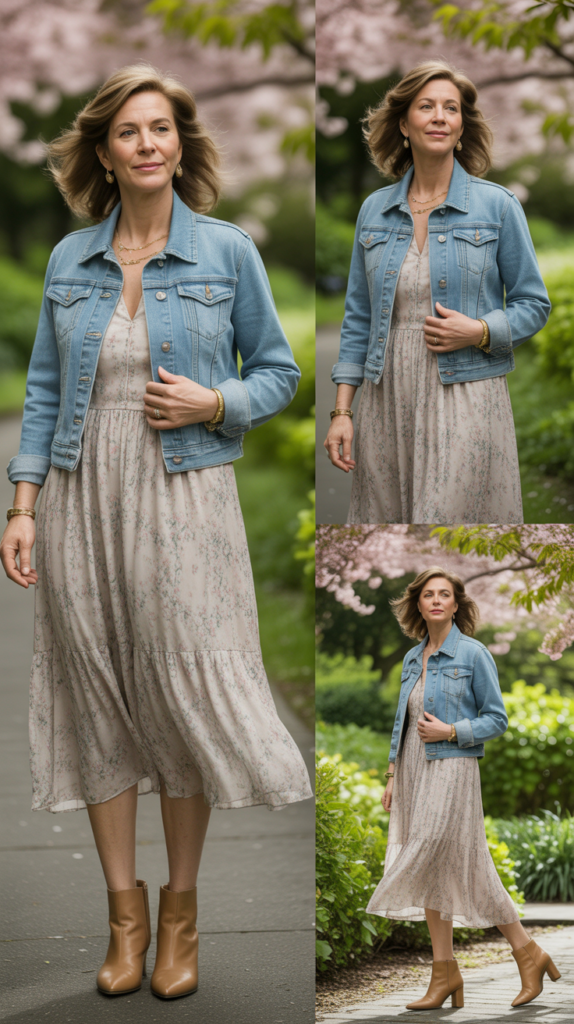 Denim Jacket with Floral Midi Dress