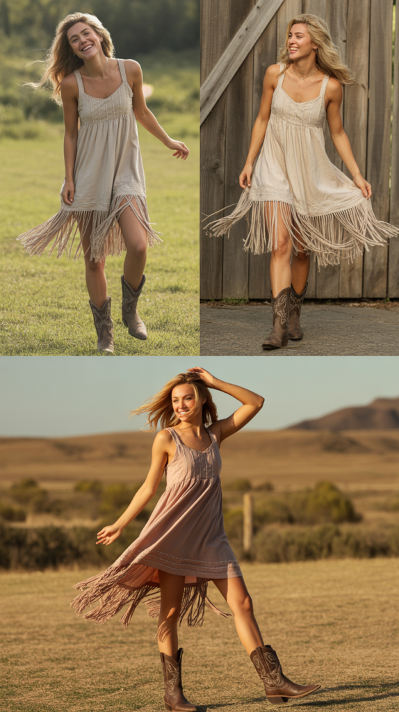 Sundress with Fringe Details and Boots