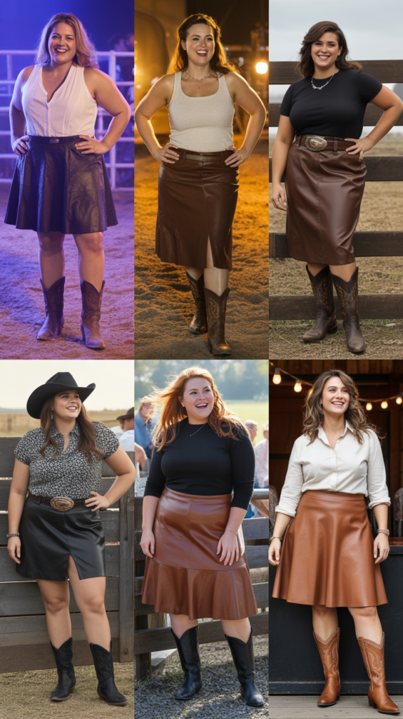  Leather Skirt and Cowboy Boots