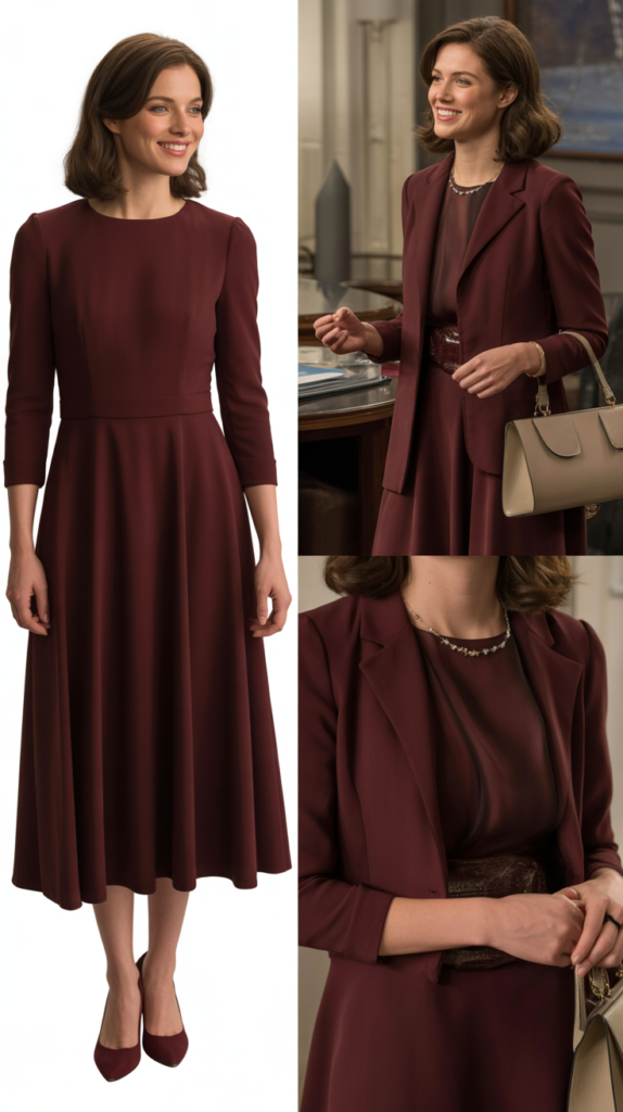  Burgundy Midi Dress for Sophisticated Presence