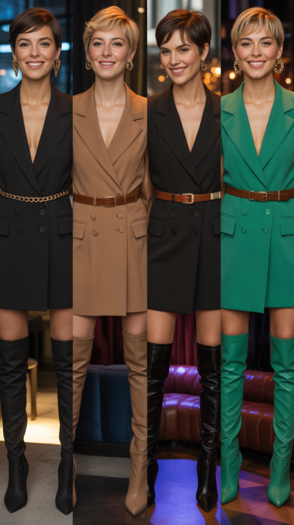 Blazer Dress with Thigh-High Boots