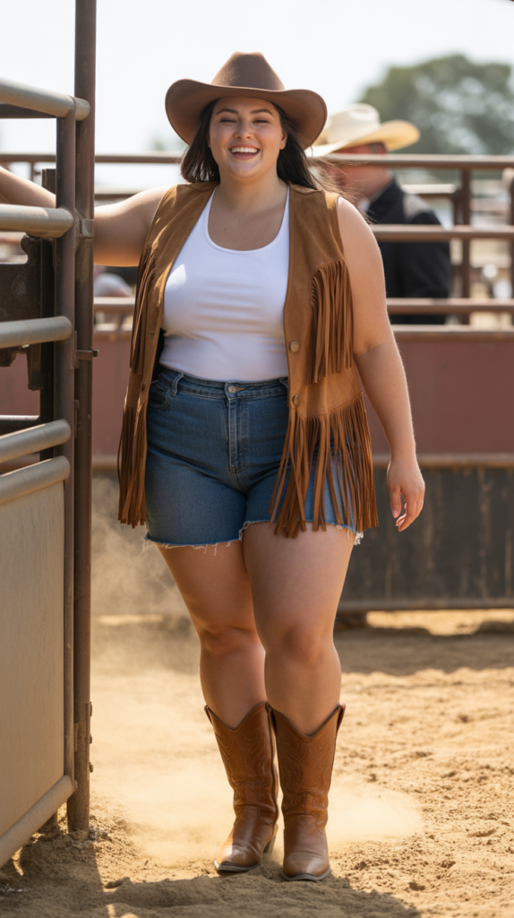  High-Waisted Shorts With Cropped Fringe Vest
