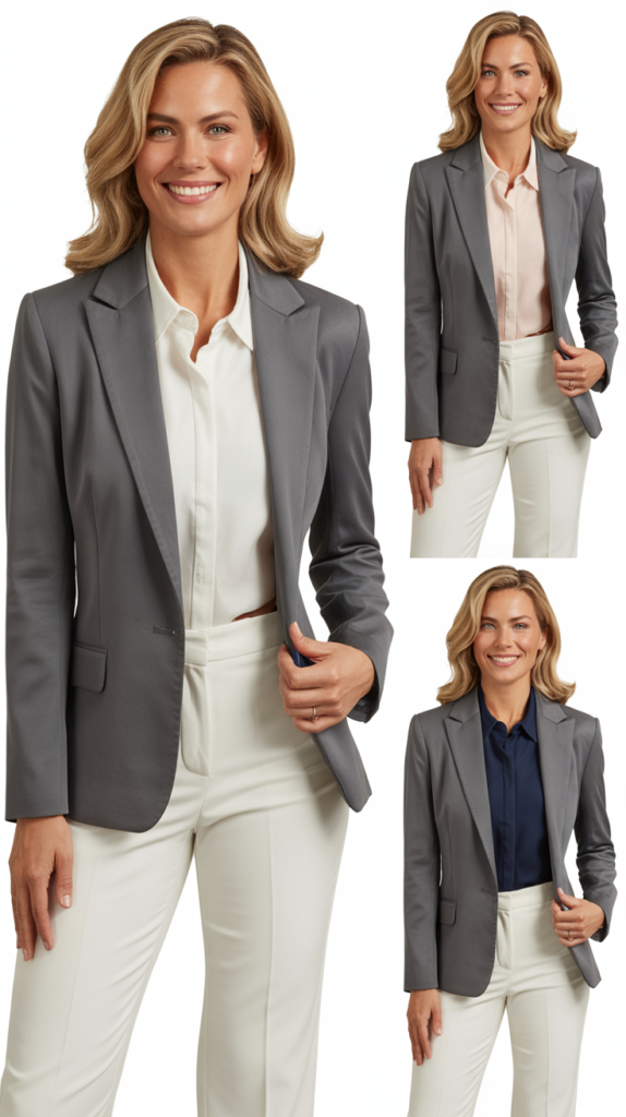  Gray Blazer with White Trousers