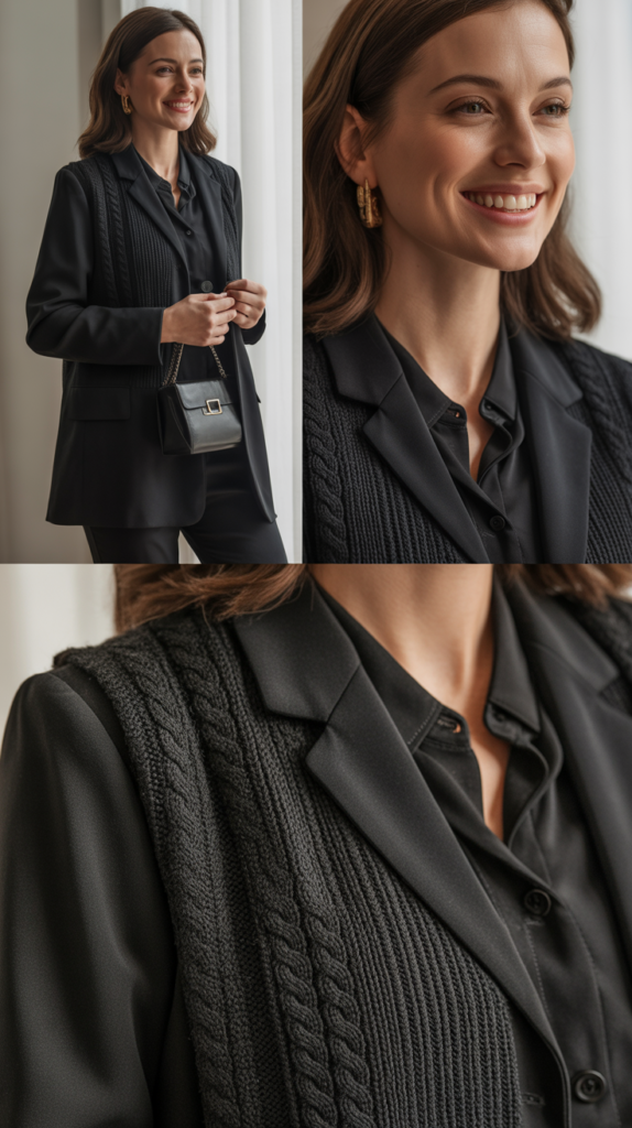 All-Black Ensemble with Texture Variation