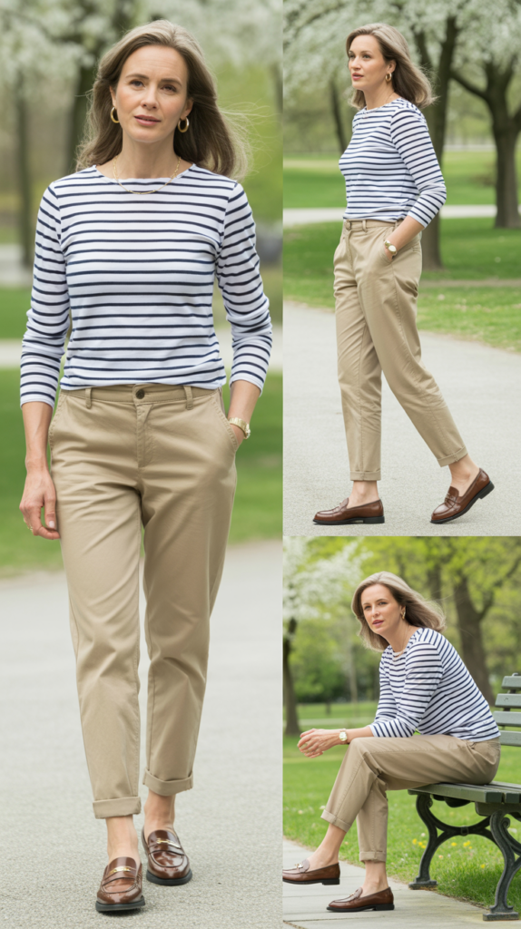 Striped Top with Chinos and Loafers