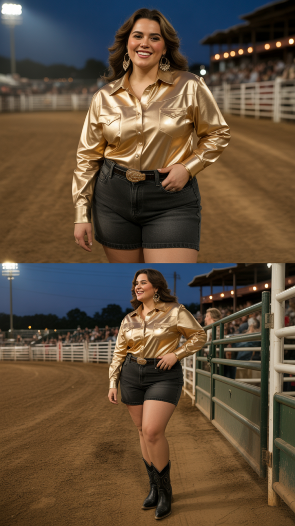 Black Shorts With Metallic Western Shirt