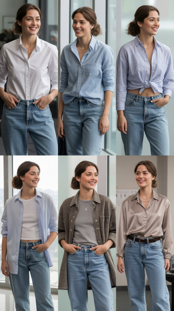  Boyfriend Jeans with Crisp Button-Down