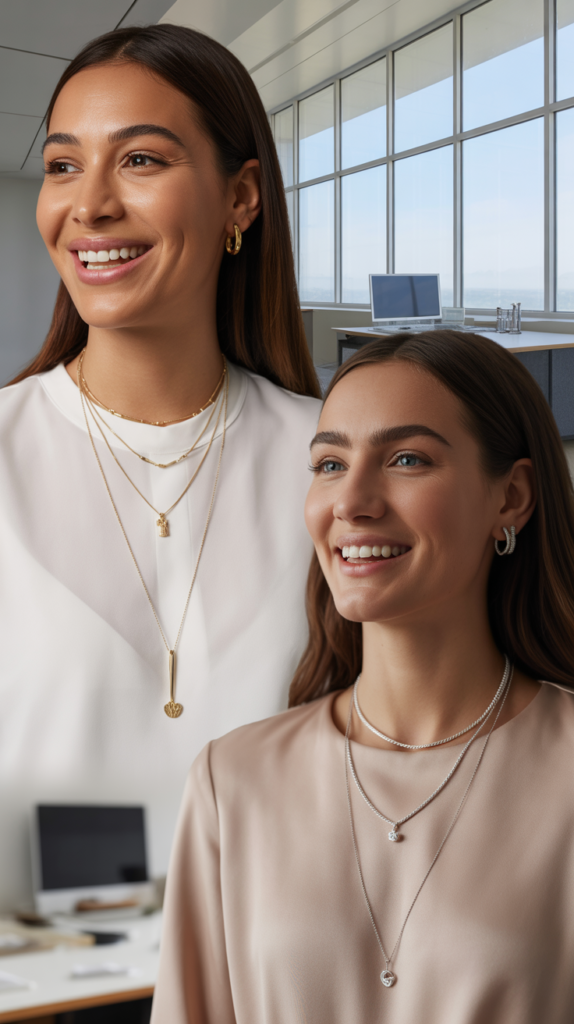 Layered Necklaces with Simple Outfit