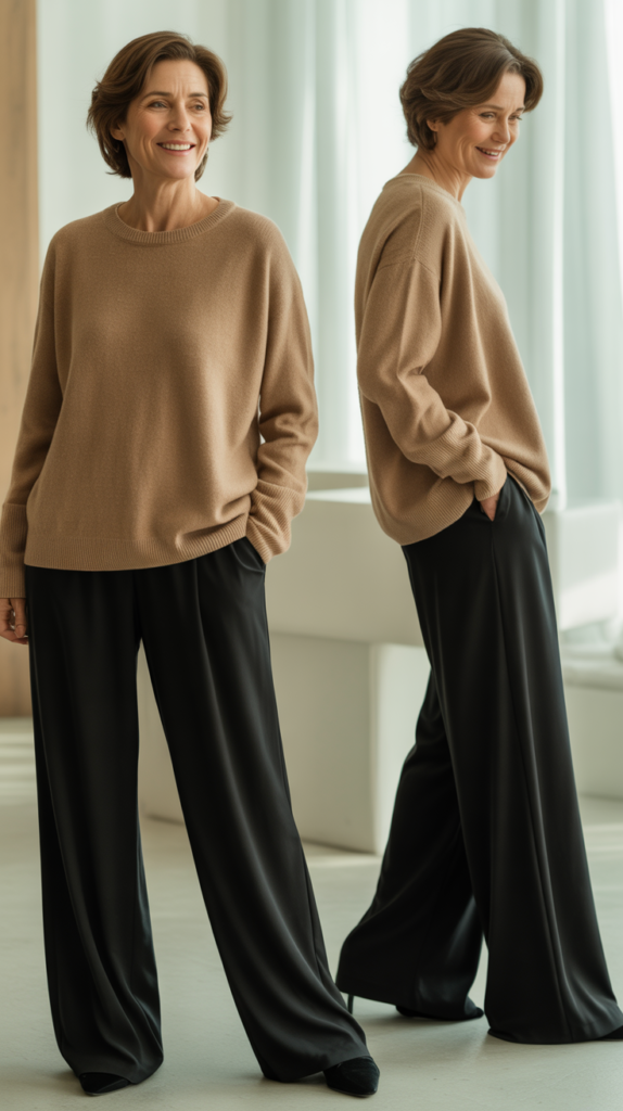 Cashmere Sweater with Wide-Leg Pants