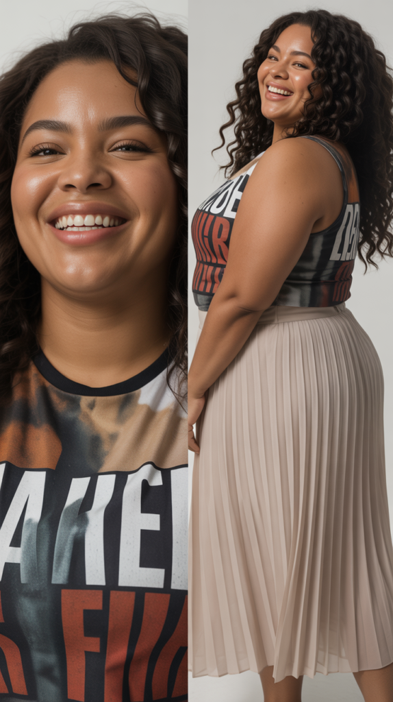  Graphic Tee with Pleated Skirt