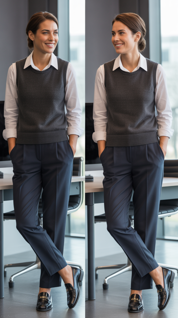 The Layered Shirt and Sweater Vest Look