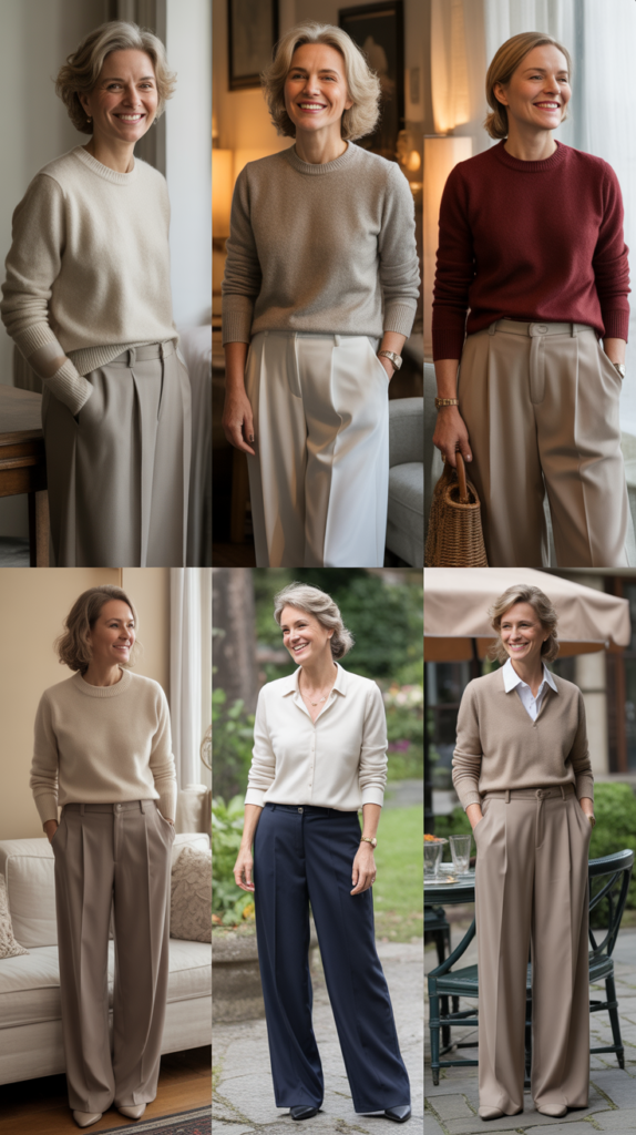 Cashmere Crew Neck with Wide-Leg Trousers